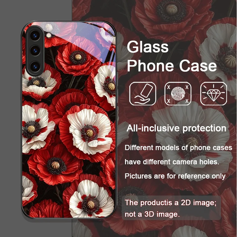 Retro Poppy Flower Bloom Hot Red Printed Tempered Glass Phone Case for Samsung Galaxy S26 S25 Ultra S24 S23 Plus S22 S21FE Cover - view 5
