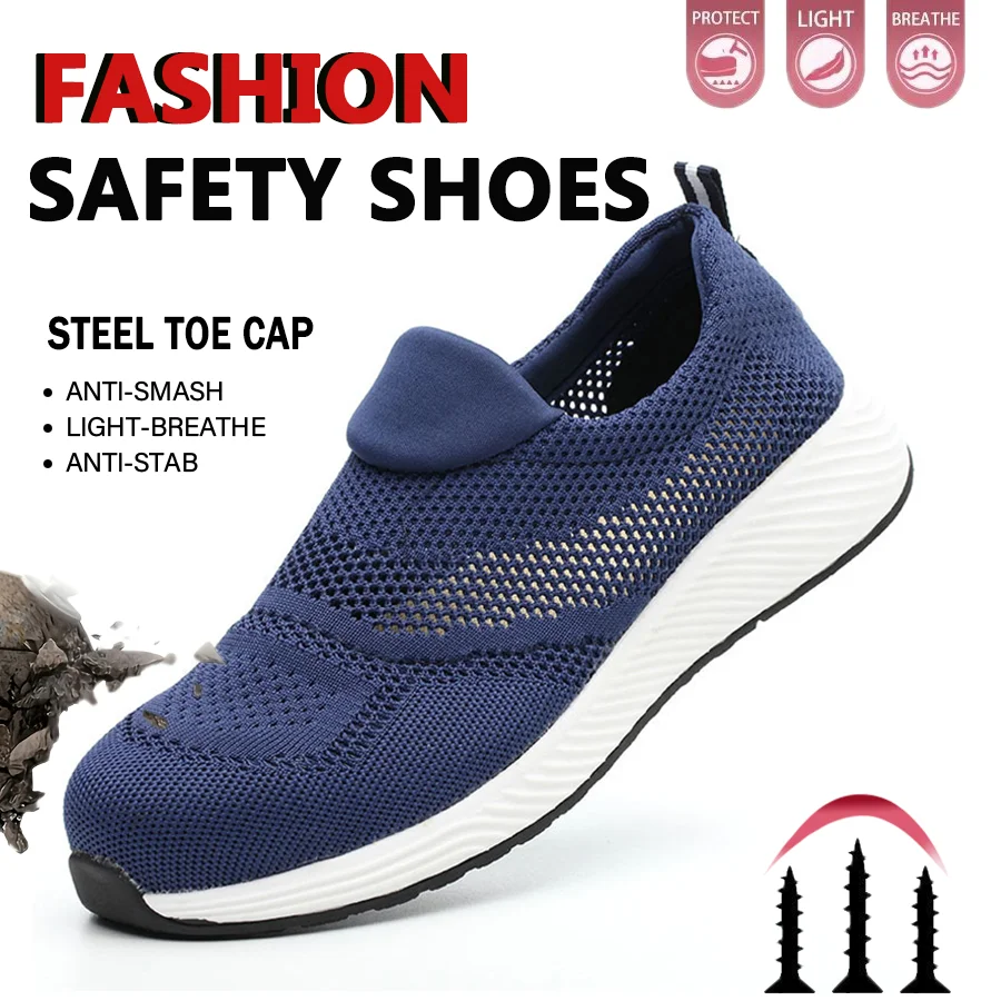 Ademende veiligheidsschoenen Heren Stalen neus Anti-lek Versterkte zool Werkschoenen voor heren Lichtgewicht antislip veiligheidssneaker