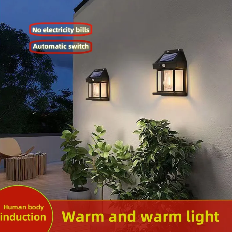 Solar Tungsten Waterproof Night LampWireless Motion Sensor Security Lamps, Dusk to Dawn Exterior Lighting for Patio Porch Garage