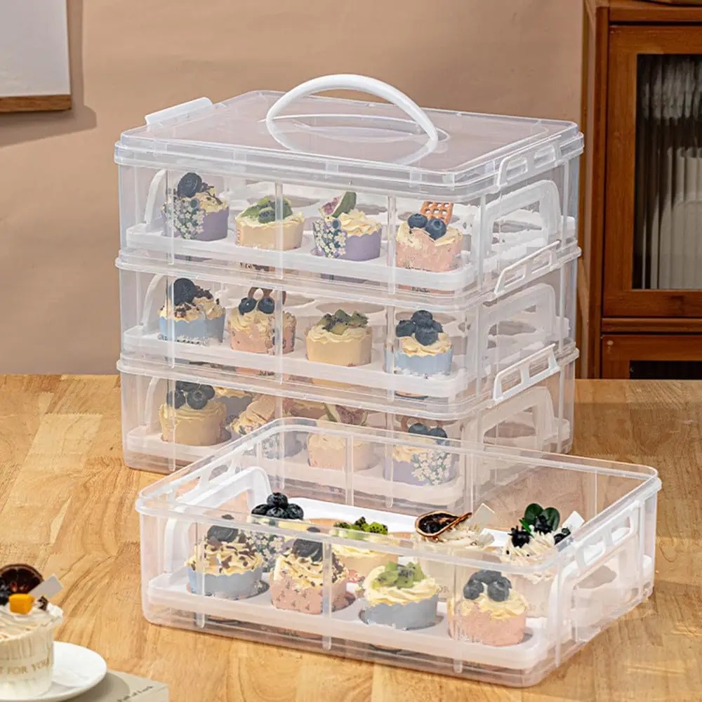 4-Tiers Cupcake Carrier, Cupcake Holder, Cupcake and Brownie Storage Container, Stacking Cupcake Storage Container Store up to 48 Cupcakes