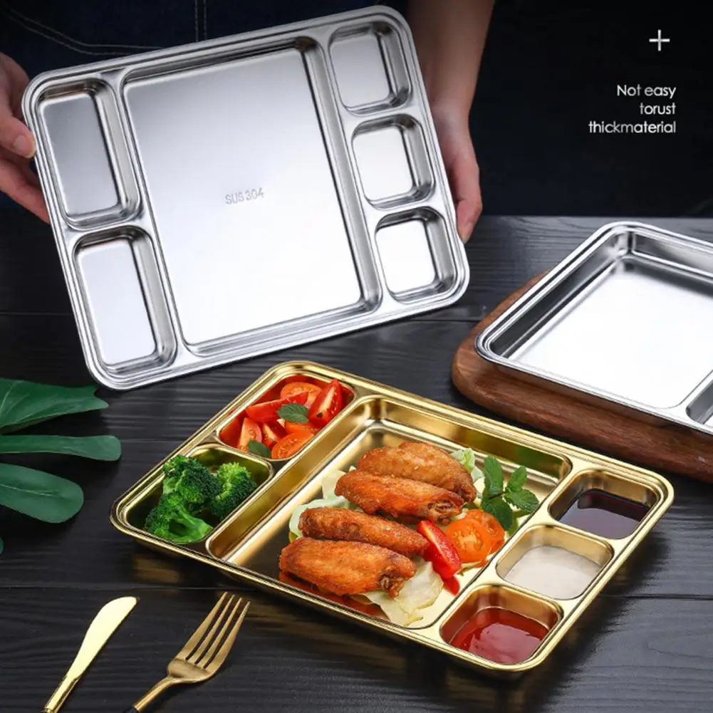 Integrated Design Divided Dinner Tray Anti-deformed Stainless Steel Snack Dinner Divided Lunch Plate for Kindergartens School