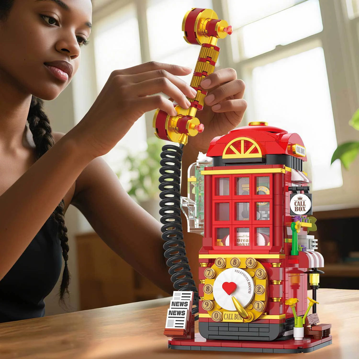 DIY Telefonzelle Bausteine Spiel Maschine Street View Modell Montieren Ziegel Kinder Spielzeug Geschenke Für Mädchen Desktop Dekoration