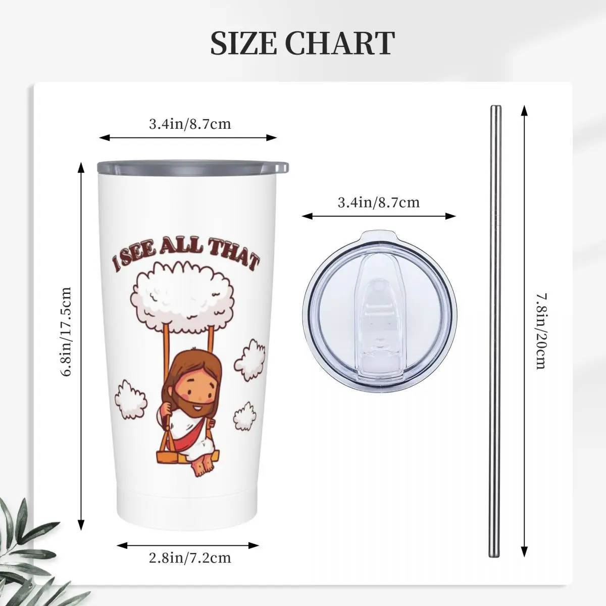 I See All That Cute Jesus On A Cloud Swing Stainless Steel Tumbler Vacuum Insulated Mugs Thermal Cold Cup Straws With Lid 20oz