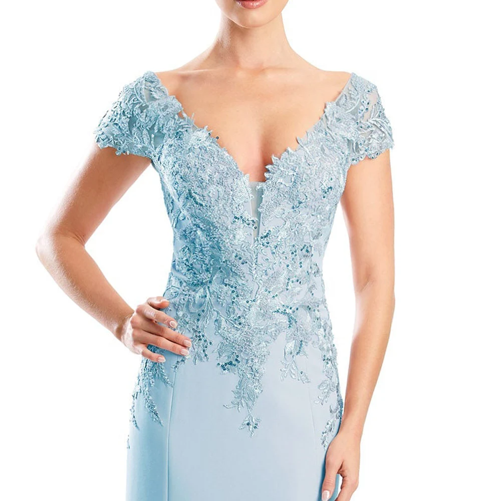 Mother of The Bride Dresses 2026 Women Elegant V Neck Floor Length Wedding Guest Dress Lace Sequin Applique Evening Party Gowns