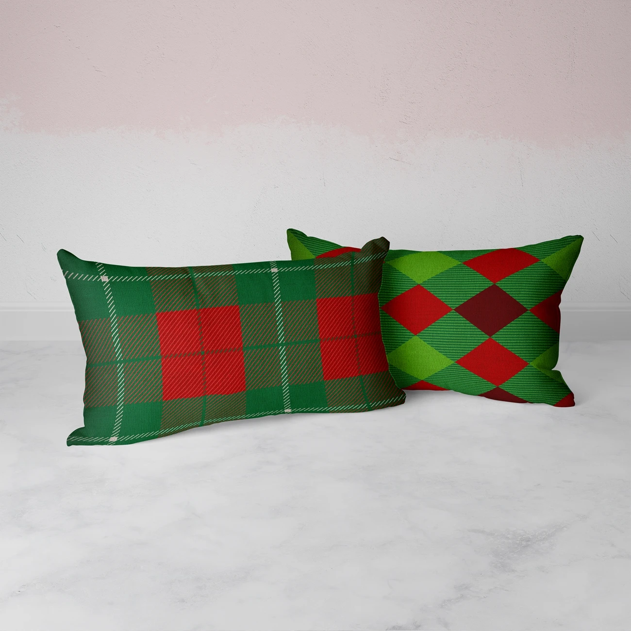 Christmas colors grid Cushion Cover Simple Painting Printed Pillow Covers 30x50 Xmas red green Decorations Linen Pillowcase