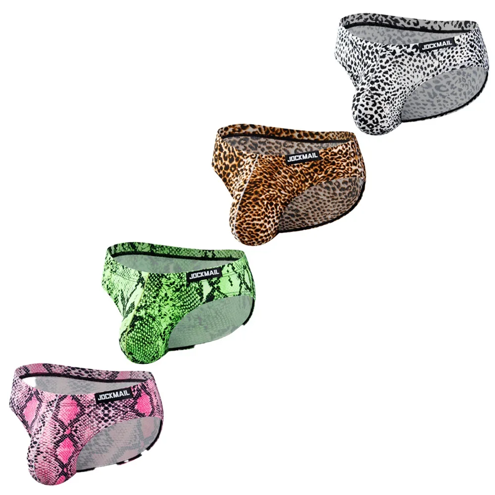 JOCKMAIL Cuecas Masculinas Men Sexy Briefs Underwear Leopard Print Snake Pattern Big Bag U Convex Ropa Interior Hombre 4-PCS