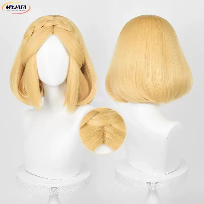 Link Princess 35cm 72cm High Quality Golden Yellow Braided Heat Resistant Synthetic Hair Game Anime Wigs + Wig Cap
