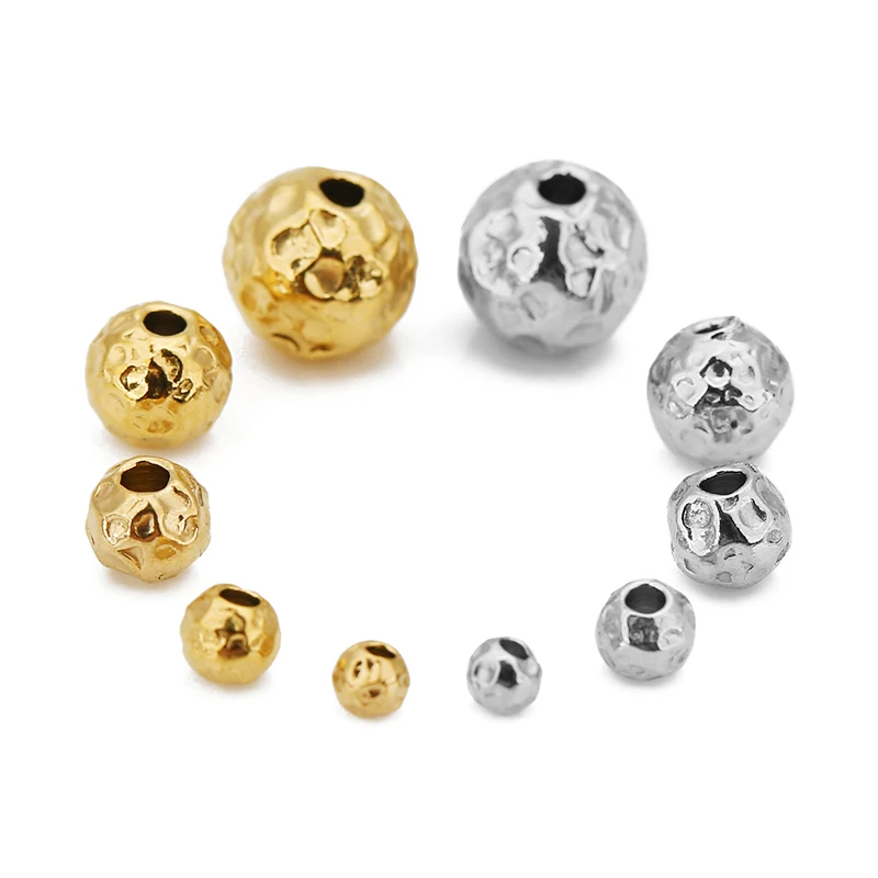 10pcs 3/4/5/6/8mm Stainless Steel Frosted Hammerd Texture Beads Charm Gold Loose Spacer Beads for DIY Bracelets Jewelry Making - Image 4
