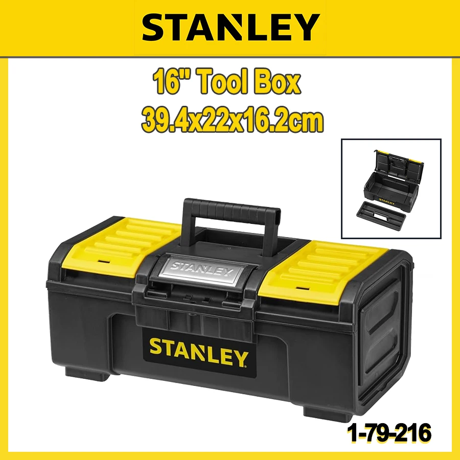 STANLEY 16'' One-Touch Tool Box Heavy-Duty Tool Storage with Removable Tote Tray Secure Padlock Eye 1-79-216