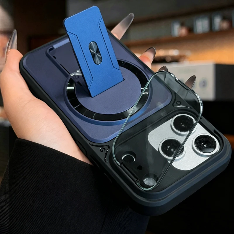 Fold Stand Magnetic Armor Case for iPhone 17 Air 16 15 14 Plus 13 12 11 Pro Max For Magsafe Camera Holder Lens Protection Cover