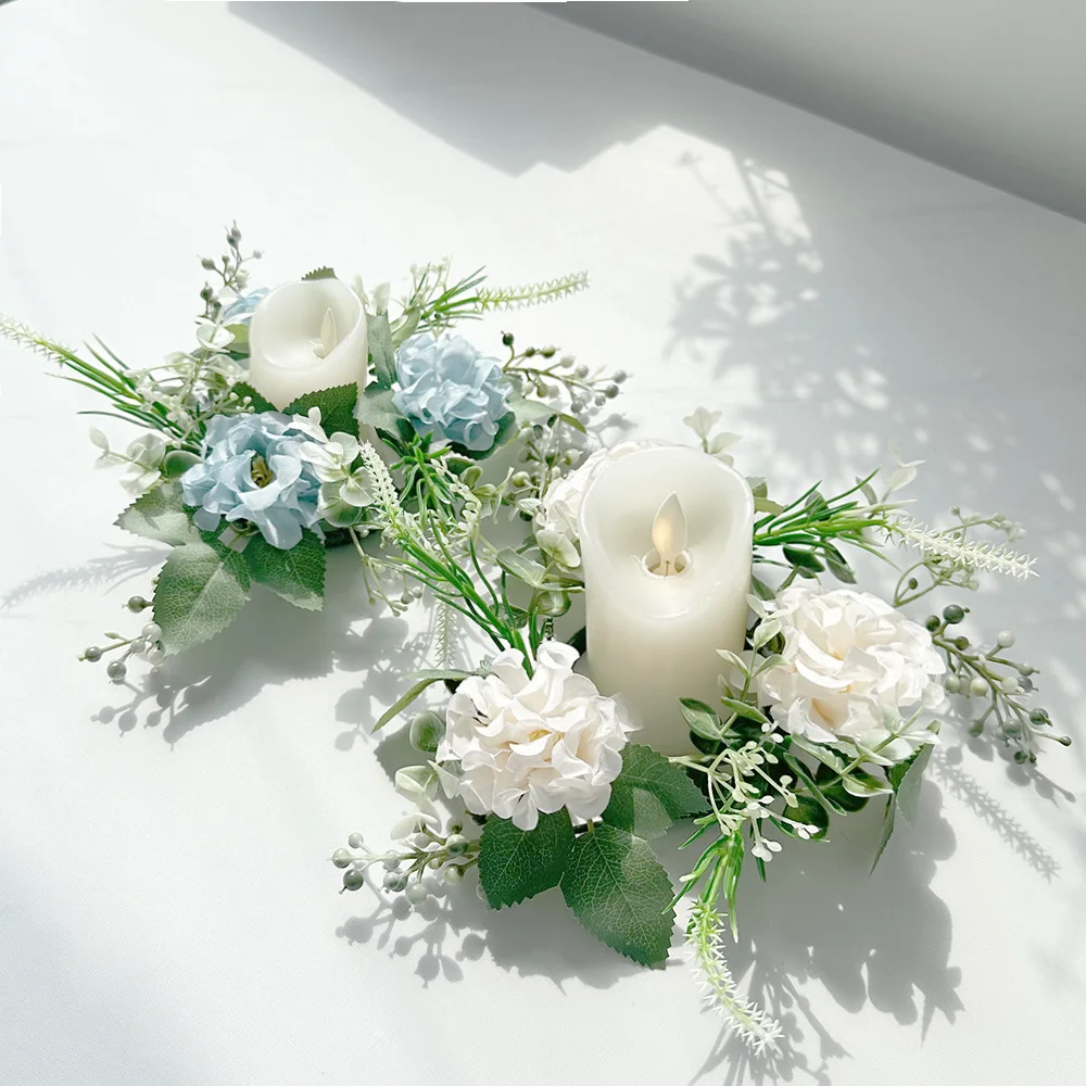 

European simulation hydrangea candlestick wreath cross-border high-end atmosphere desktop ornament candle party decoration