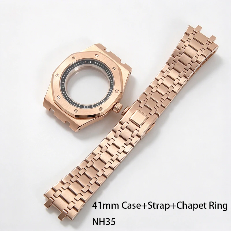 SmileLife VK63 41mm Gemstone Outer Ring Gold Watch Case With Strap Sapphire Glass Fit VK63 Quartz Movement Watch Accessories