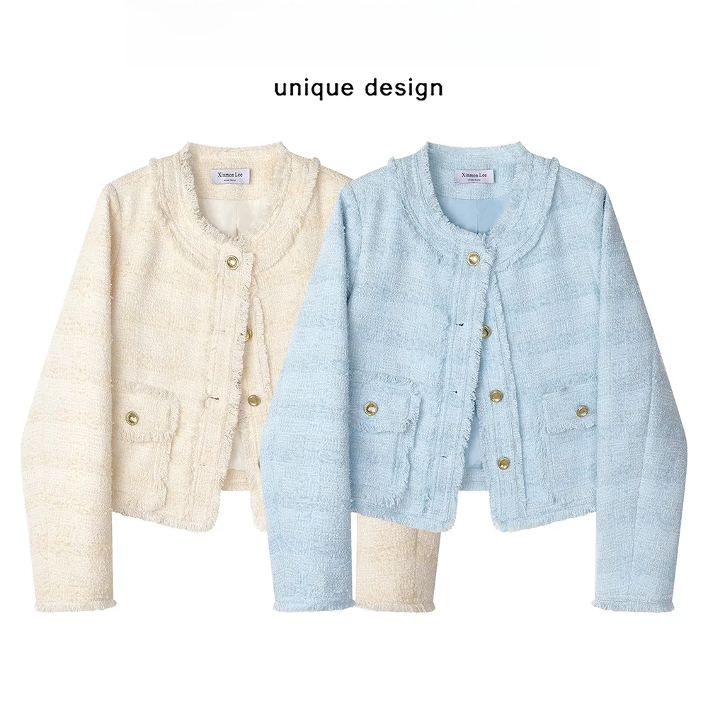 

Xinmon Retro Tassel Bouclé Jaet Осенне-зимнее утягивающее пальто Luxury Feel Loosely Designed Long Sve round Ne