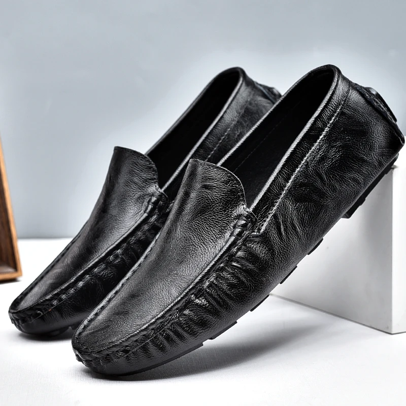 

Leather Beanie Shoes Men's New Spring and Summer Large Size Casual British Leather Shoes Slip-On Lazy Casual Shoes Handmade
