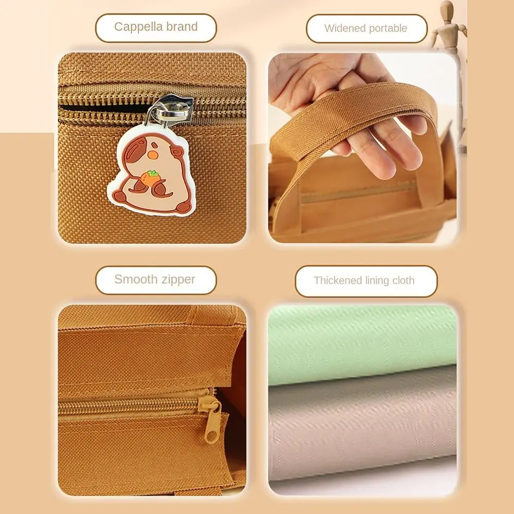 Side Mesh Pocket Tote School Bag Capybara Panda Large Capacity A4 File Bag Partition Storage with Pencil Bag Tutorial Bag