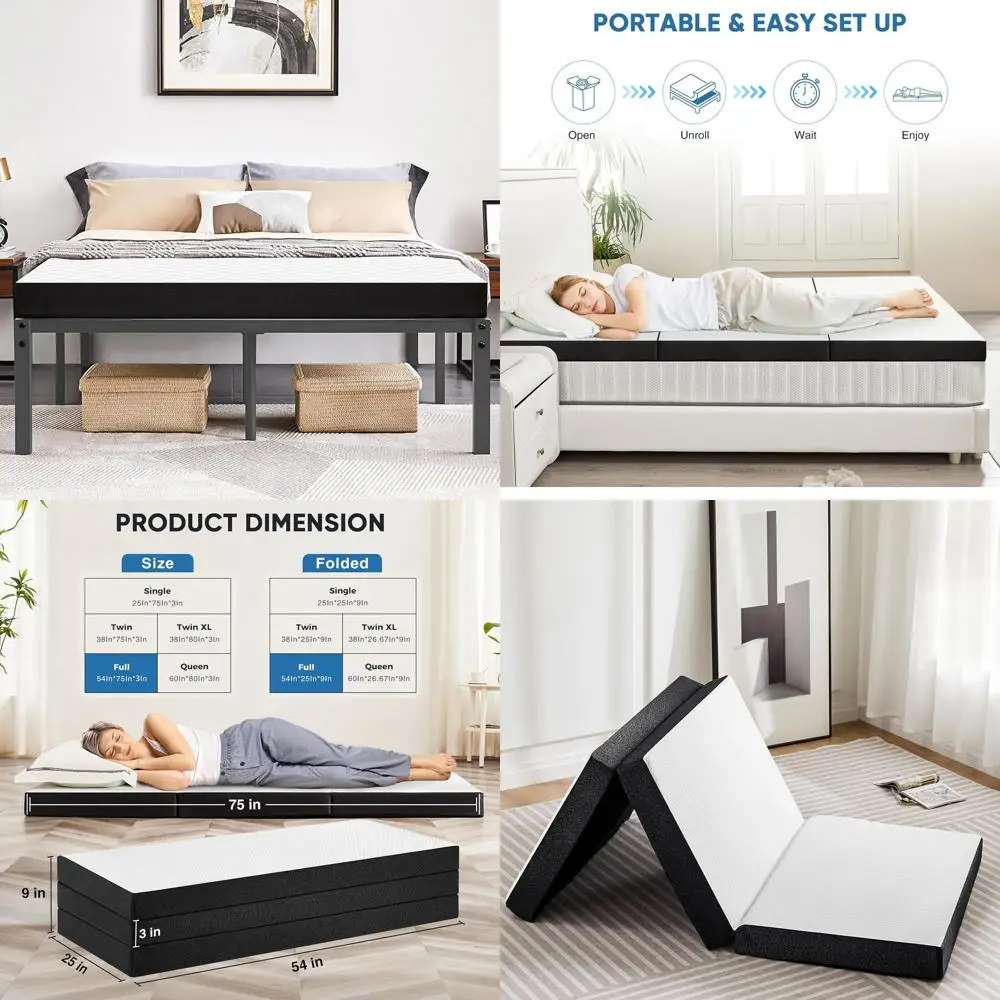 

3-Inch Thick Portable Folding Bed for Adults, Travel, Camping, and Yoga with Washable Cover and US Certification