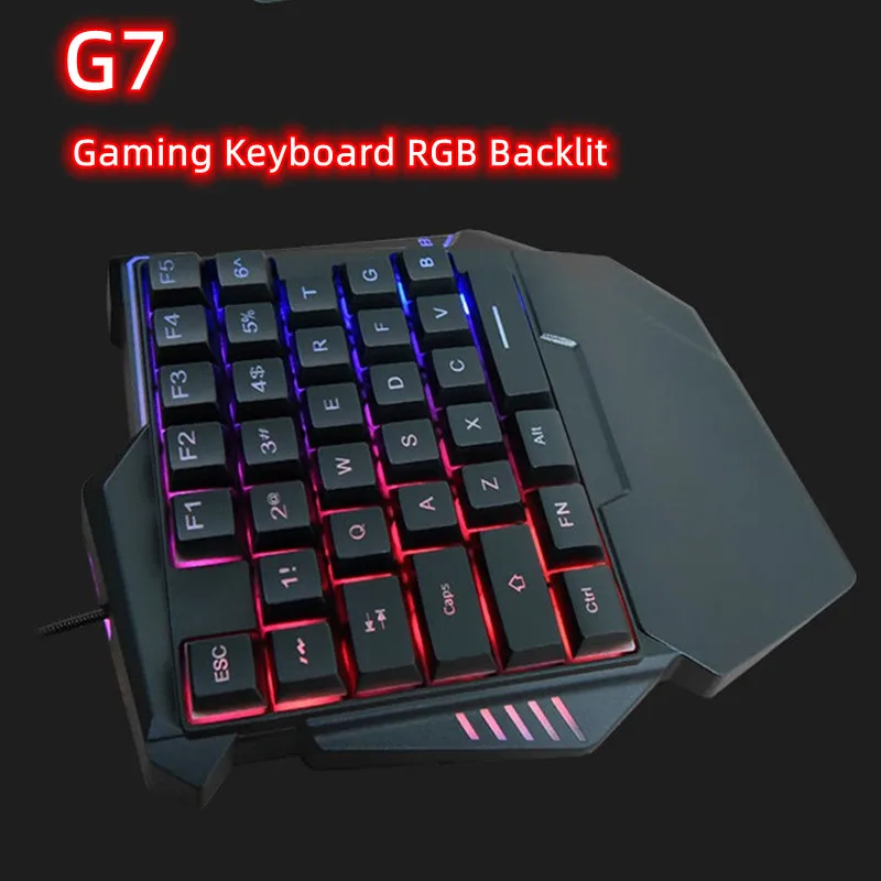 G7 Single Hand Gaming Keyboard 35keys Color Backlit Mechanical Keypad for Laptop Desktop PC Smartphone