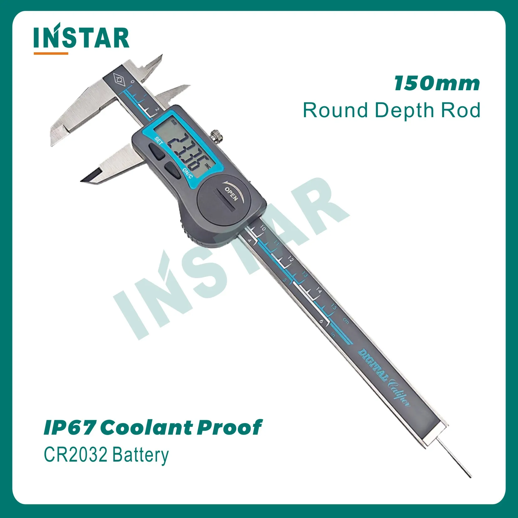 INSTAR Digital Vernier Caliper IP67 Coolant Proof 150mm 0.01mm 200mm 300mm High Accuracy Round Depth Rod DIN Grade