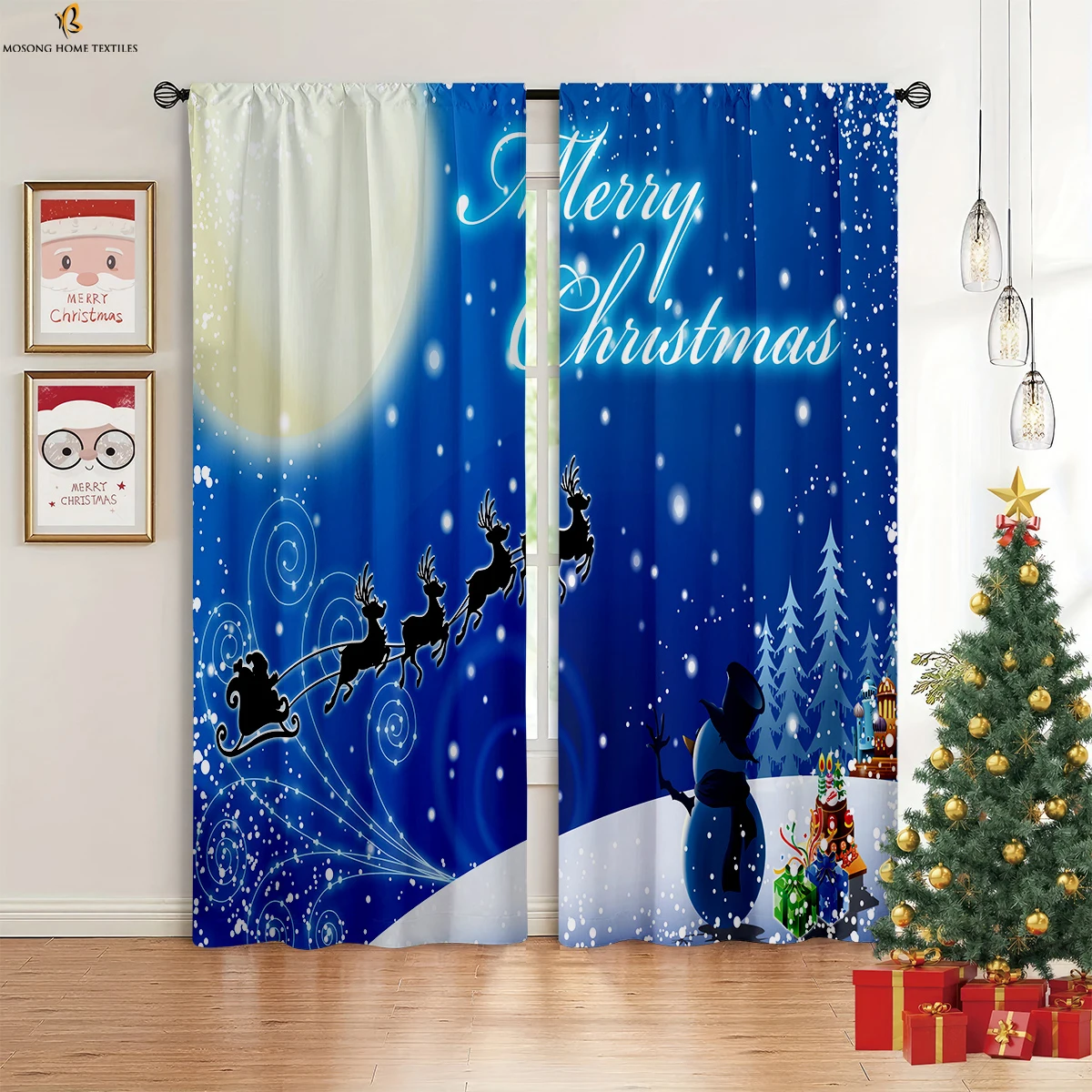 2 Pieces Christmas Decorative Curtain Rod Pocket Four Seasons Curtains Restaurant Holiday Party Decorative Curtains