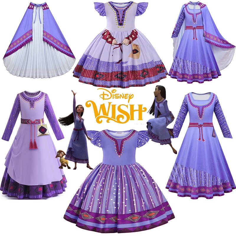 Disney Princess Asha Costume Girls Wish Fancy Dress Up Kids Movie Asha Cosplay 3D Printed Outfits Halloween Christmas Party