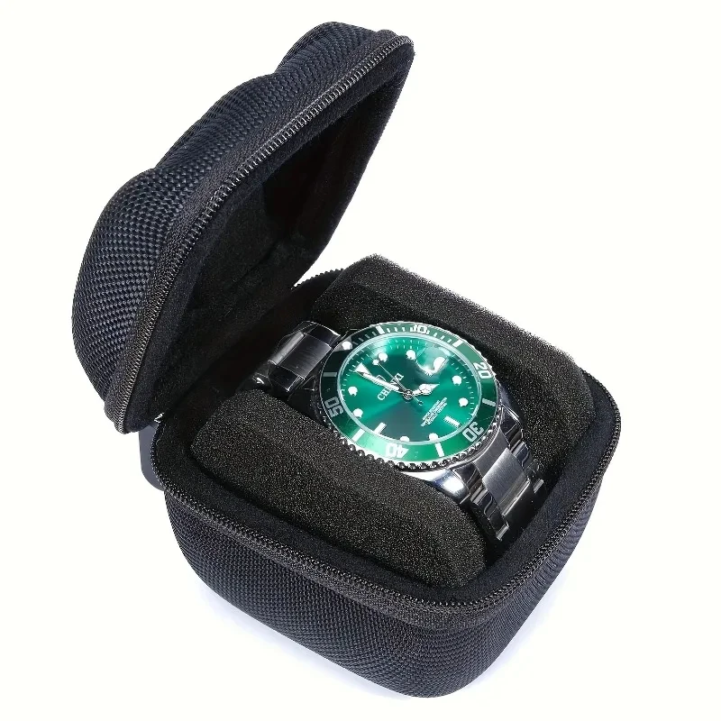 1pc Black Watch Storage Box - Hard Case W/Soft Pillows, Velvet Lined for Jewelry & Watches Protection