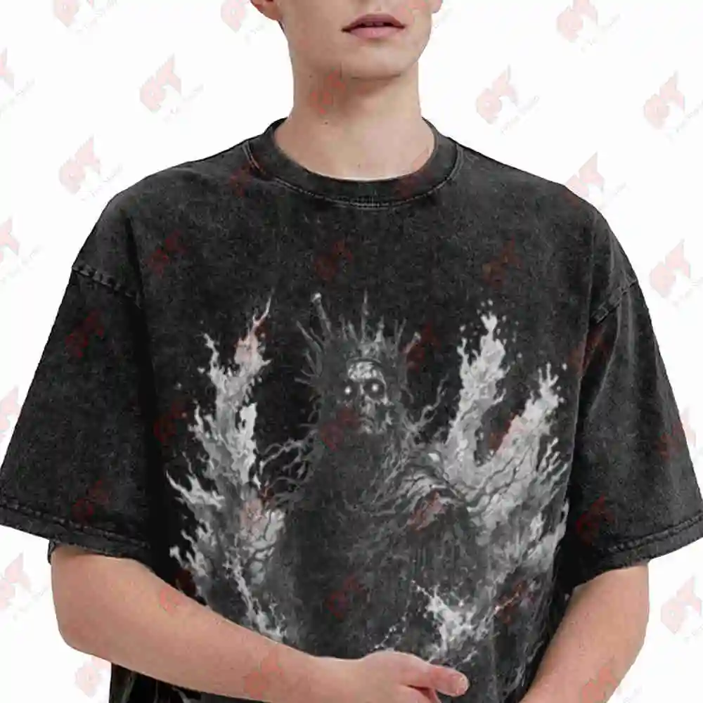 Ashen Sovereign Killer Dark Gothic Horror Cryptic Skull Throne Vintage Washed Tee Pure Cotton T-Shirt