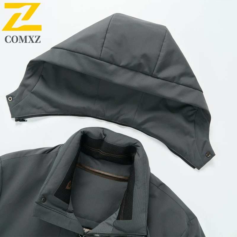 COMXZ Brand Winter Luxury Down Jacket Men Detachable White Duck Down Lined Warm Parka 2025 Casual Cold-proof Trench Coat Puffer