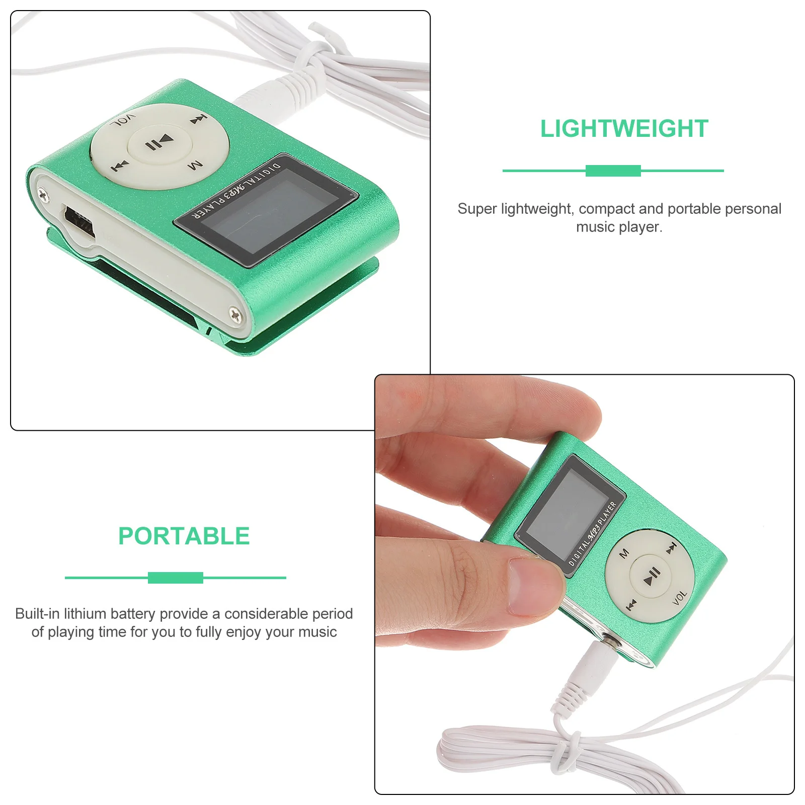 مشبك محمول لمشغل Mp3 بفتحة صغيرة ومنفذ USB جودة صوت ديناميكية هدية للأصدقاء زملاء الدراسة وأفراد الأسرة باللون الأخضر