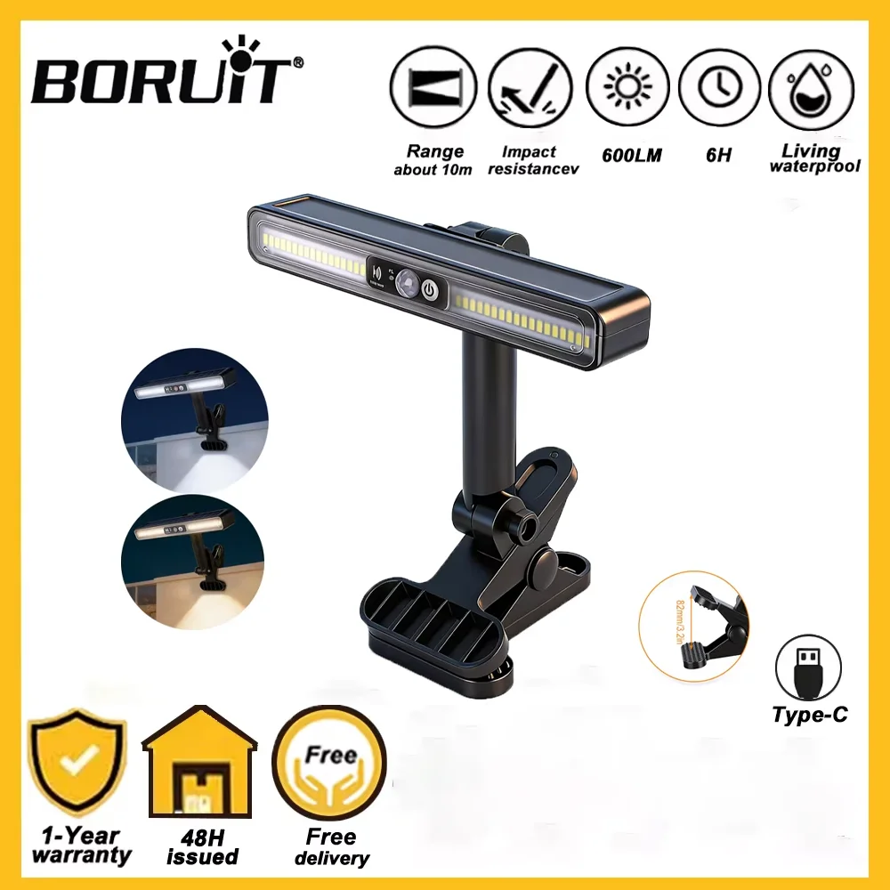 BORUiT 1/2PCS 600LM Clip On Solar Motion Lights Outdoor Waterproof 3 Modes Portable Solar Powered Security Light For Garden Yard