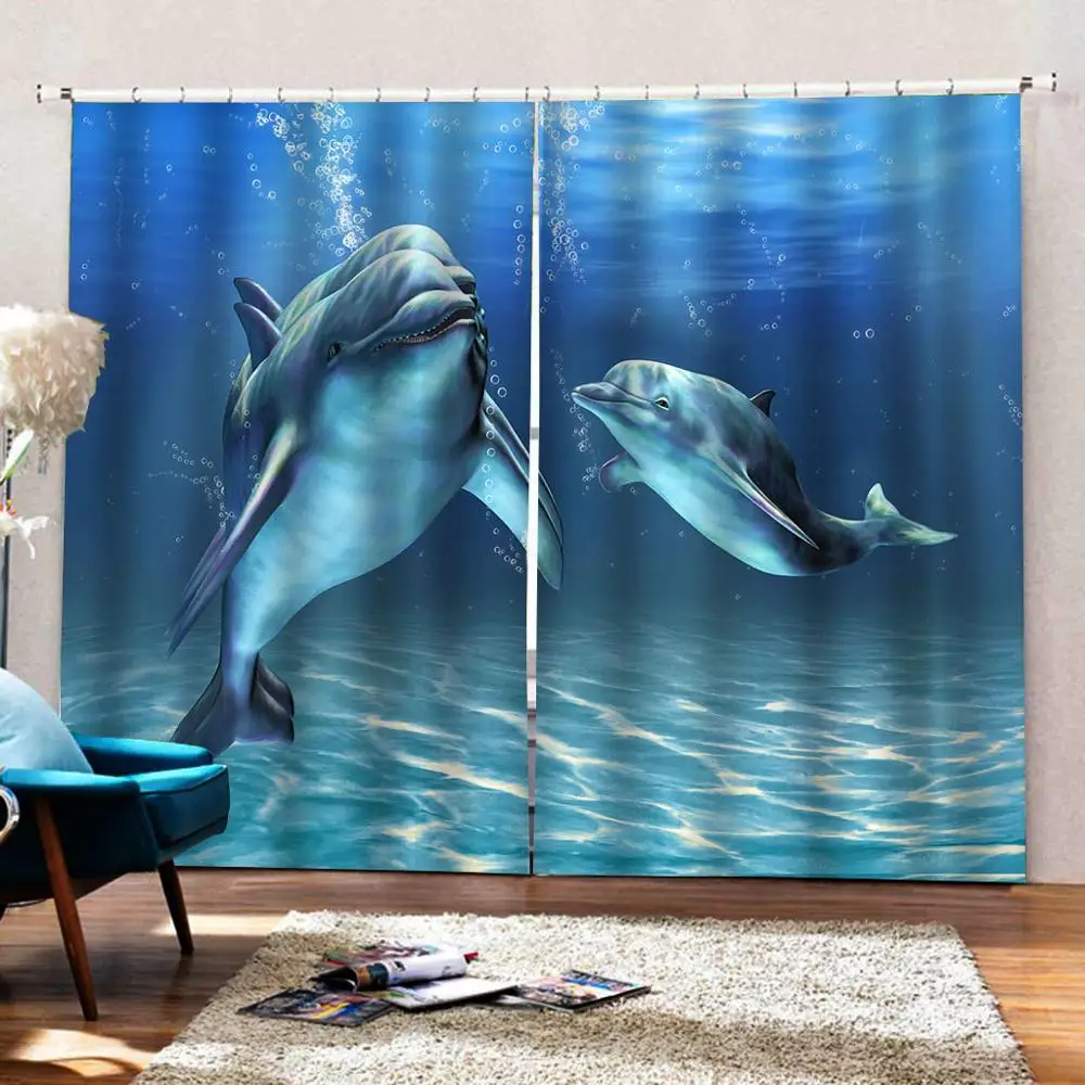 Blue crutains ocean dolphin curtain 3D Curtain Luxury Blackout Window Curtain Living Room