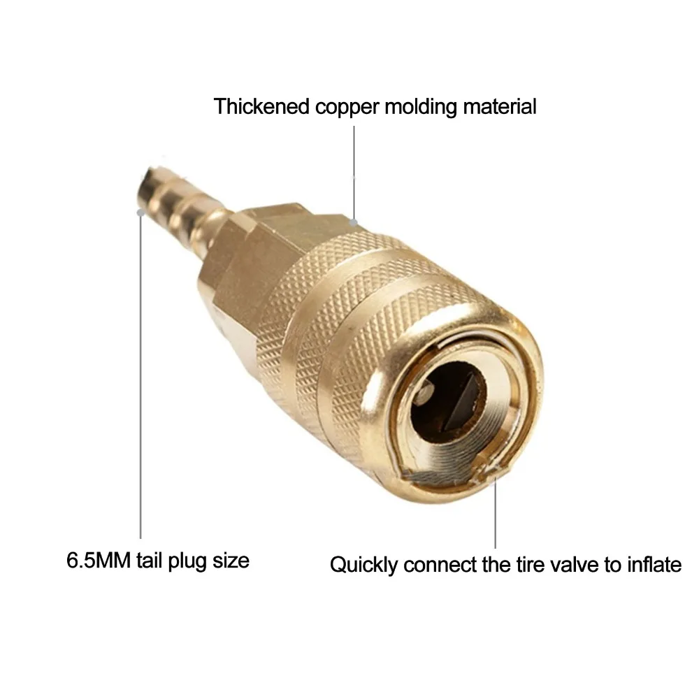 Copper Tire Inflator Chuck Double Diamond Knurl Internal Sealing Gasket Tire Valve Connector 6.5mm Barb Connector Universal