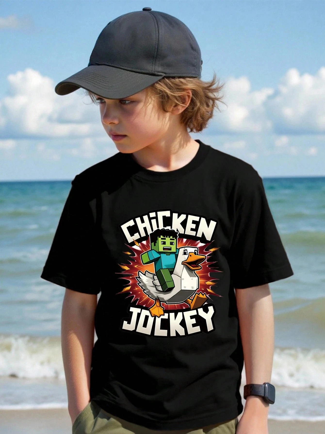 Funny Cartoon Cool Duck Chicken Zombie Design Kids Printed T-Shirt Tee Summer Girl Boy Shirt Casual Tops Crewneck Clothing