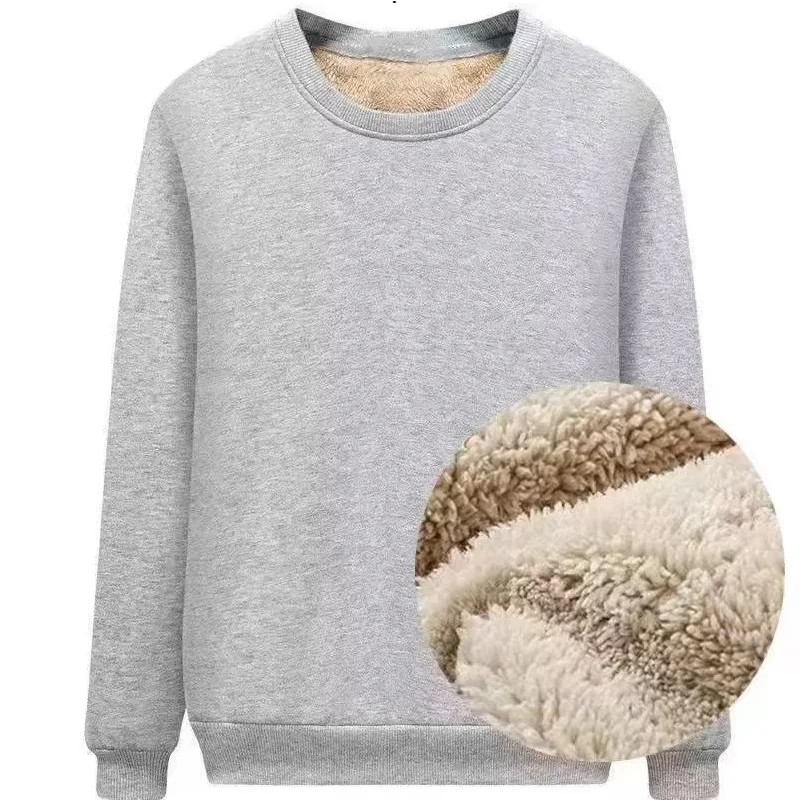 Winter men's casual fashionable warm sportswear with thick long sleeves and solid color lamb wool base pullover, daily top