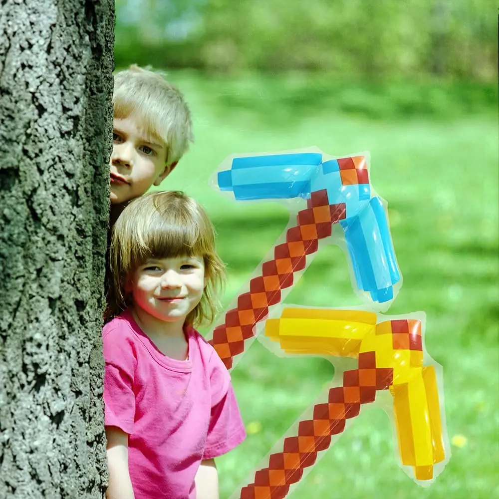 Large 38'' Trident Weapon Toys Inflatable Pixel Party Favors For Summer Pool Backyard Parties, 3 Pack Diamond Pixel Trident Craf