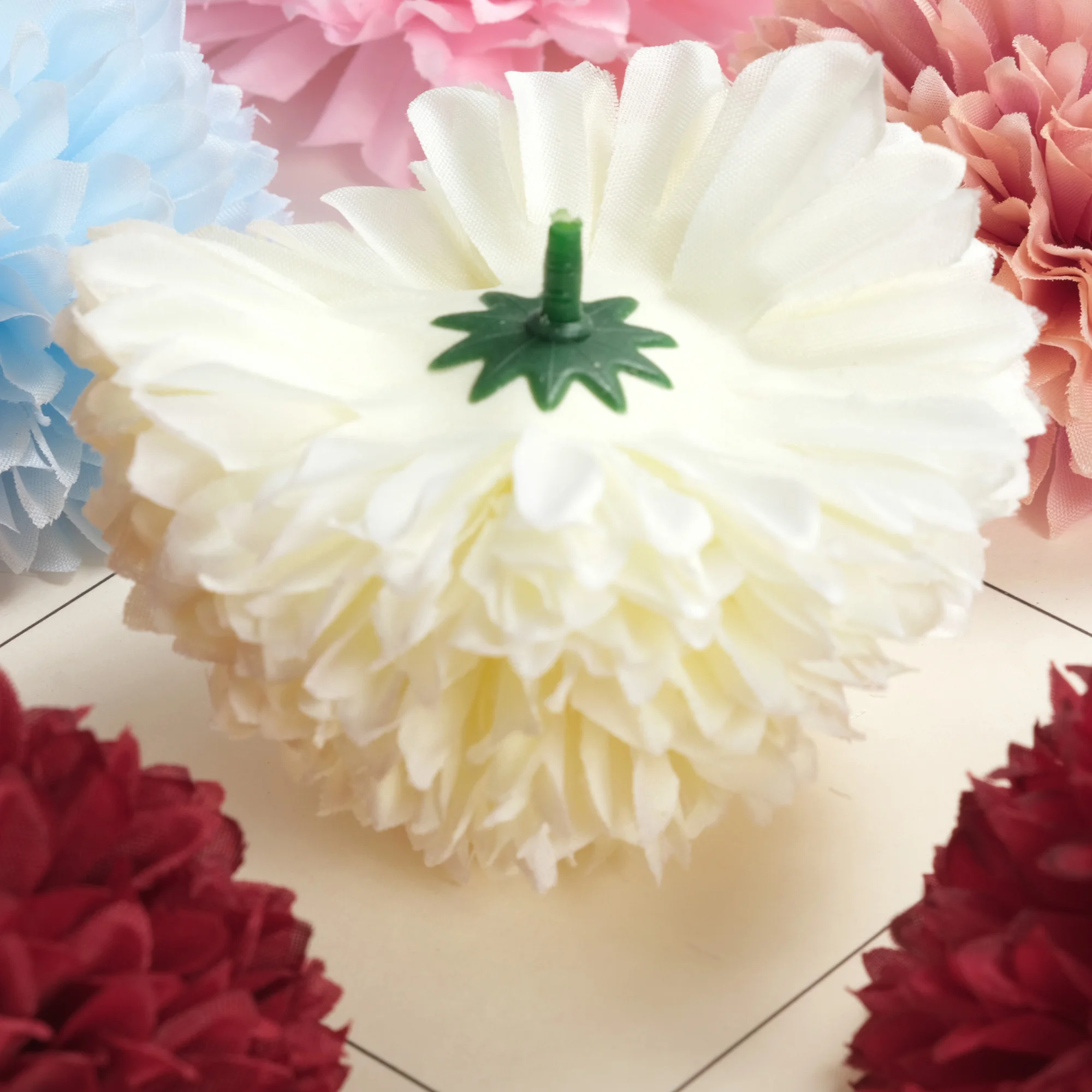 10/100PCS 9Colors Artificial Silk Flower Head Large Ball Mum Flower Faux Carnation For DIY Bouquet Flower Wall Decor Fake Flower