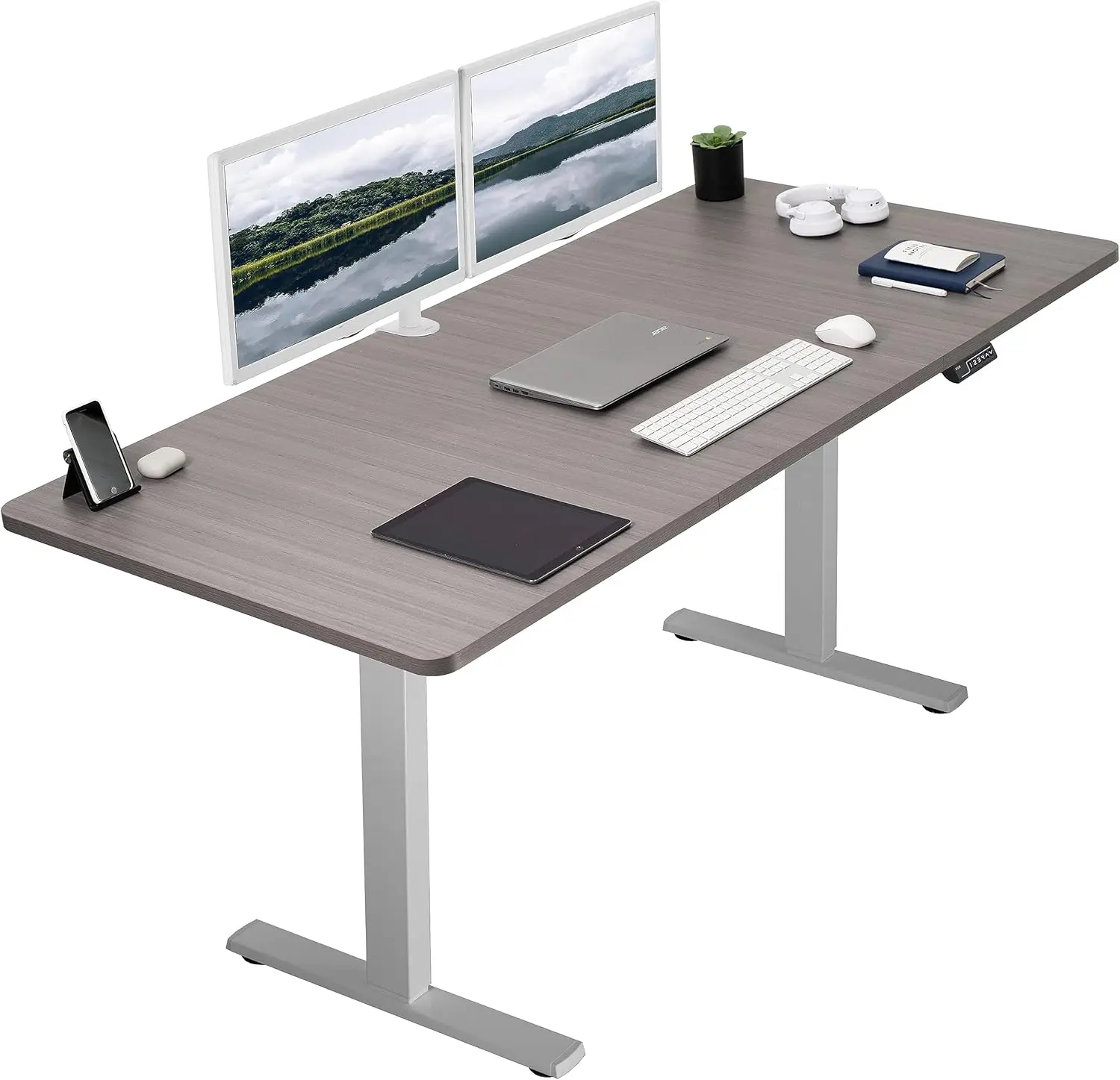 Electric 71 x 36 inch Standing Desk Workstation, Memory Controller Height Adjustment, Dark Gray Top Gray Frame