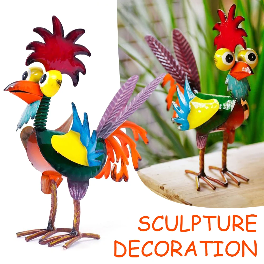 

Cute Colorful Rooster Gardening Ornament Durable Crafts Decorative Model For Home Garden Porch