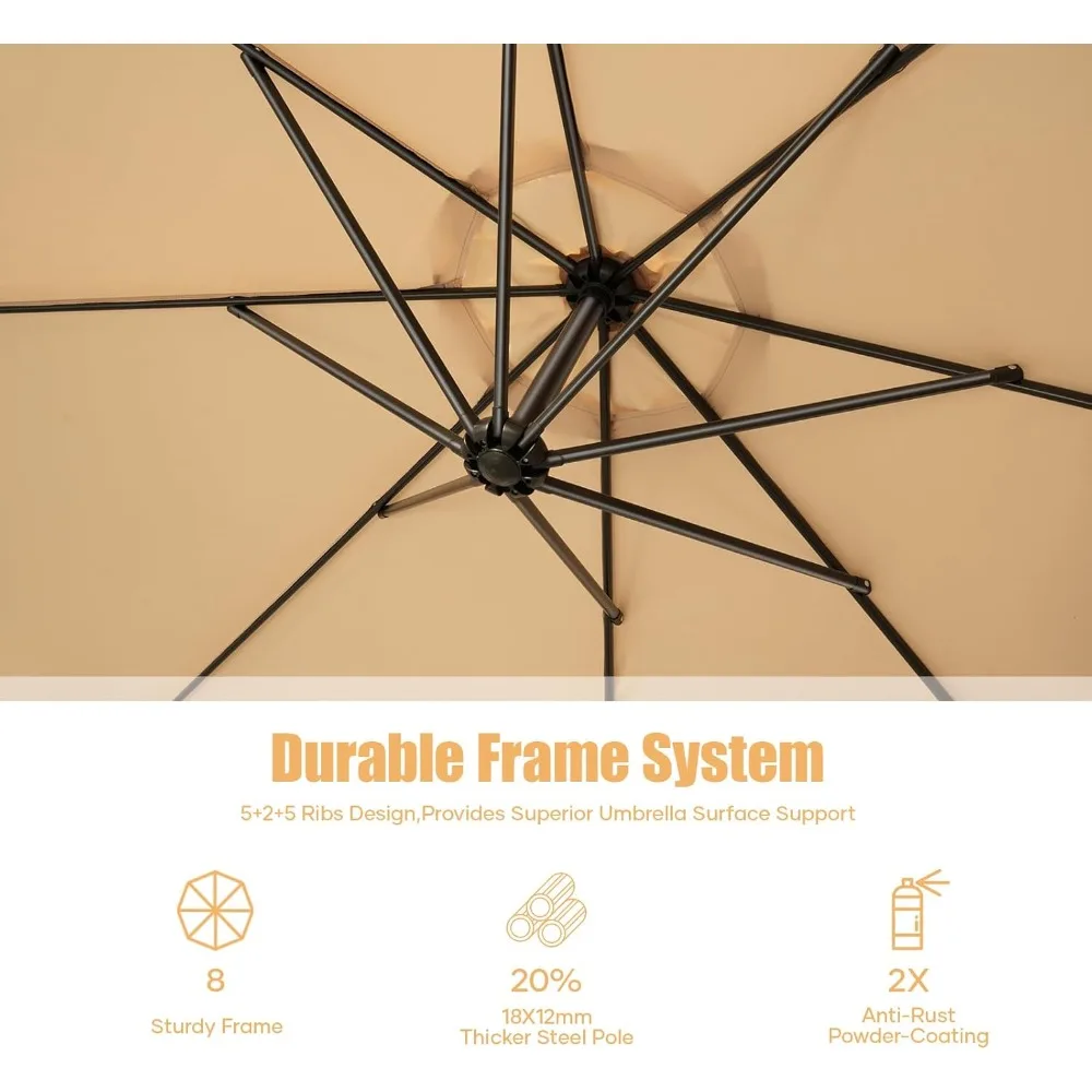 10ft Offset Patio Umbrella with Base Included, Hanging Cantilever Patio Outdoor Market Umbrella UPF50+ UV Protection.