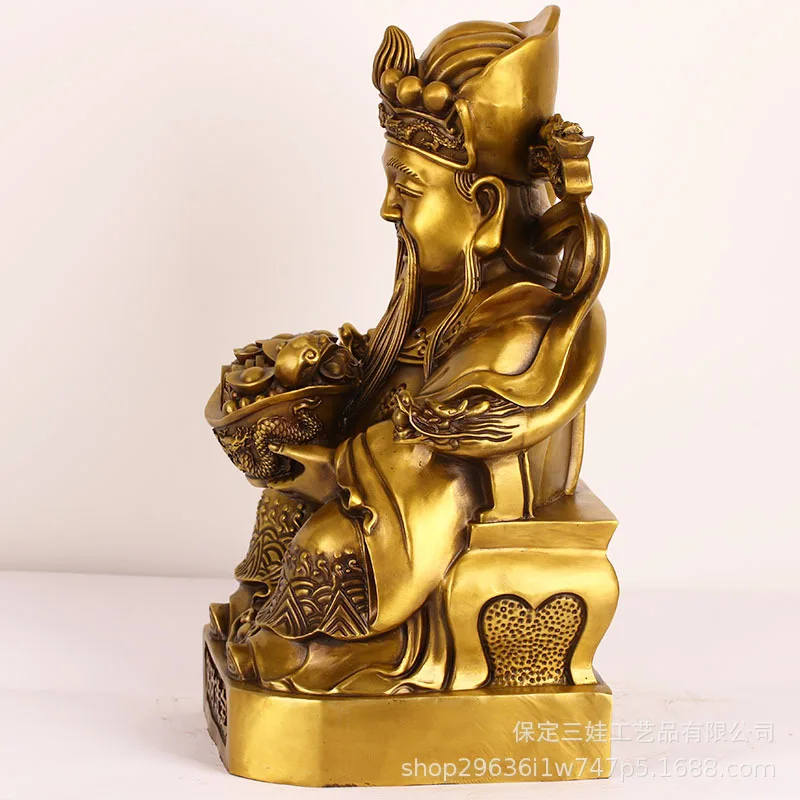Wholesale Brass Sand Cast Lucky Rice Dragon Crown Holding Yuanbao Premium God of Wealth Grandpa Home Indoor Craft Ornament