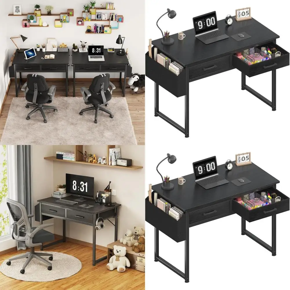 

Small Desk with Fabric Drawers for Bedroom, 32 Inch Gaming Desk with 2 Drawers for Small Space, Study Writing Table PC Desks, Bl