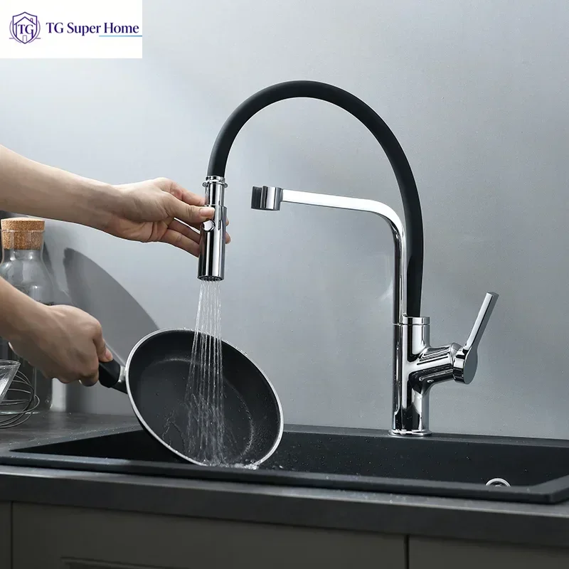 Kitchen Faucets Modern Design Cold & Hot Water Rotatable Pull-out Kitchen Facility Accessories Washbasin Copper Faucets
