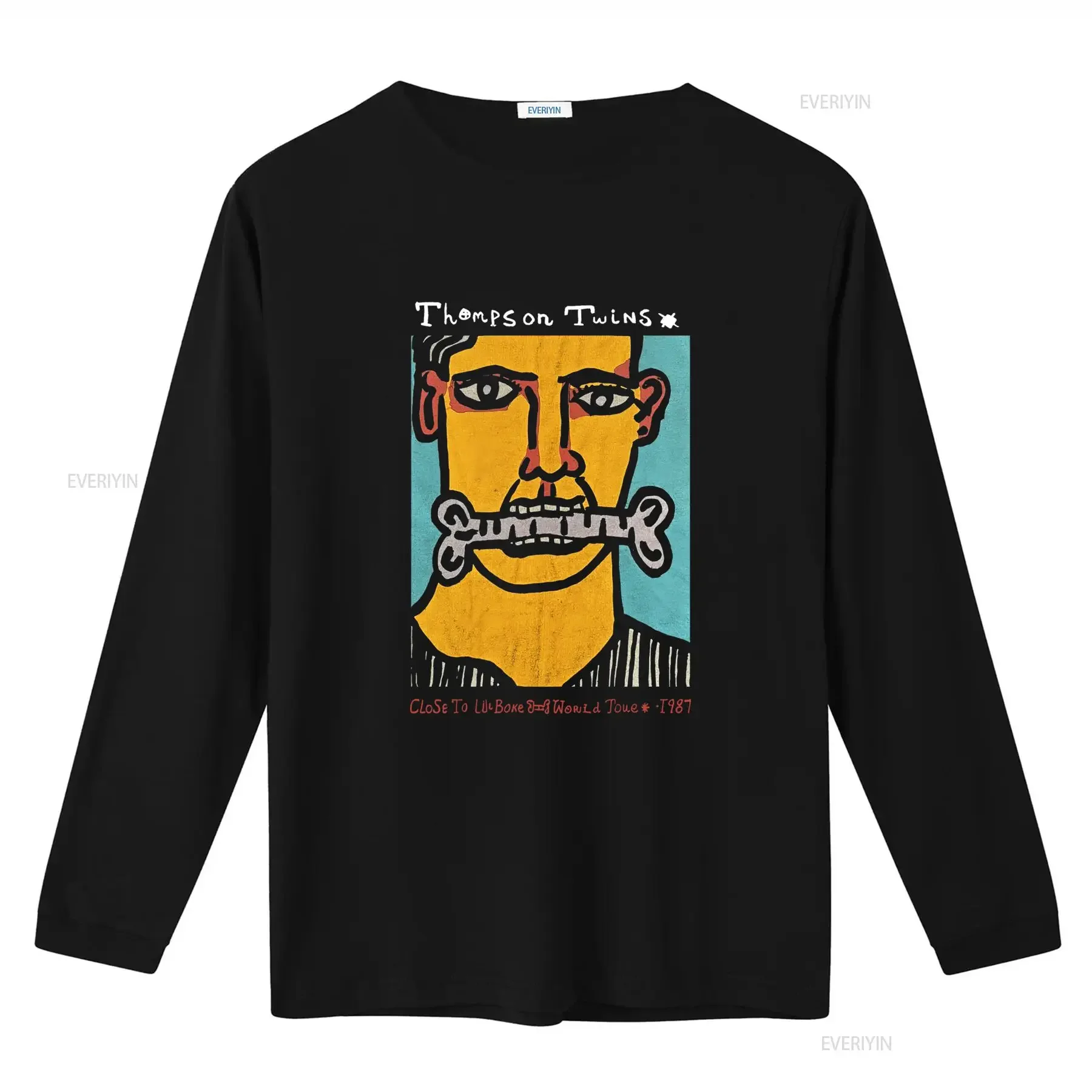 Thompson Twins 1987 World Tour T Shirt Black S 5XL Print vintage Washed Versatile fashion Comfortable Unisex