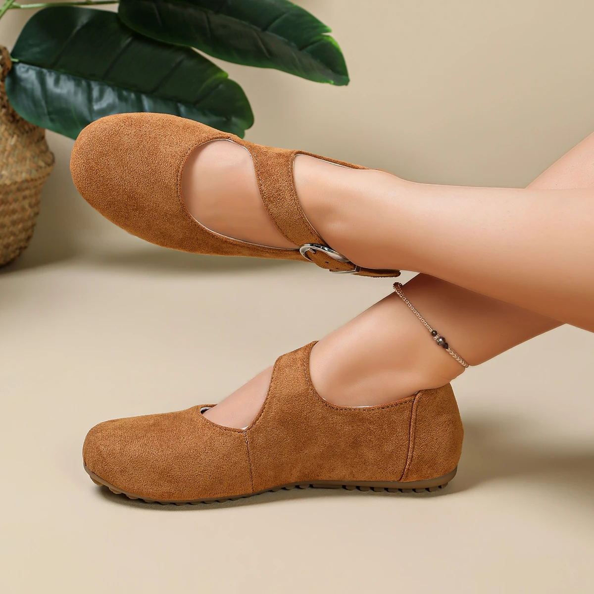 Damen Mary Jane Schuhe, Wildleder, runde Zehenpartie, flache Schuhe, mit Schnallenriemen, lässig, bequem, für Arbeit, Büro, Alltag, Ballerinas. – Detail 8