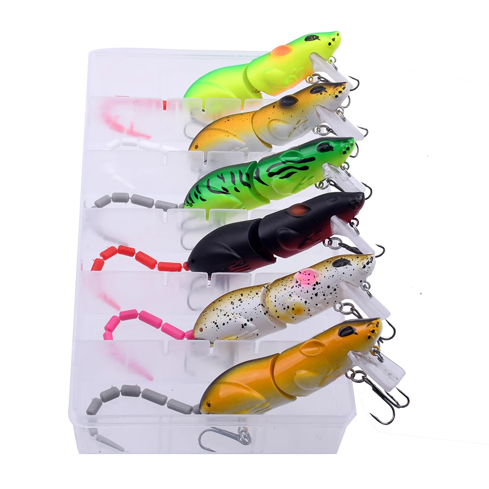 6개/박스 쥐 모형 미끼 인조 플라스틱 쥐 낚시 미끼 스윔베이트 쥐 모형 미끼 플로팅베이트