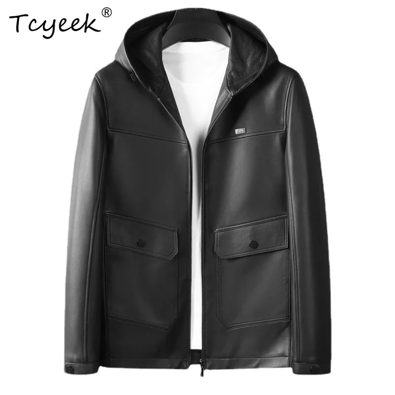 

Tcyeek Мужские куртки из натуральной кожи 2025 Натуральная дубленка Весна-Осень Мужская одежда Толстовка Новая верхняя одежда Jaqueta De Couro