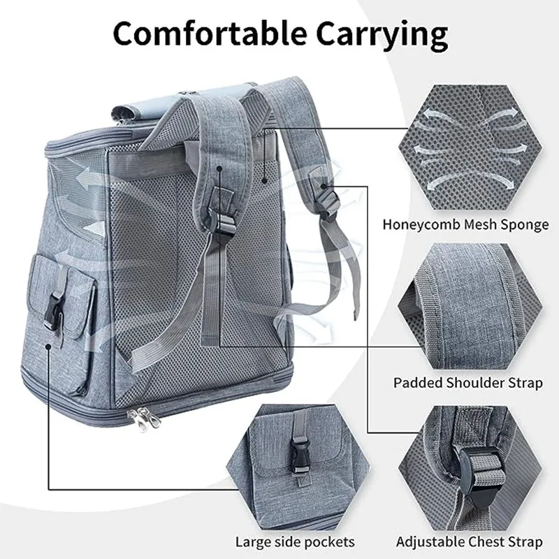 Respirável e fresco Cat Travel Backpack com dois bolsos laterais, Dog Carrier, grandes sacos de estimação, adequado para caminhadas viajando e camping