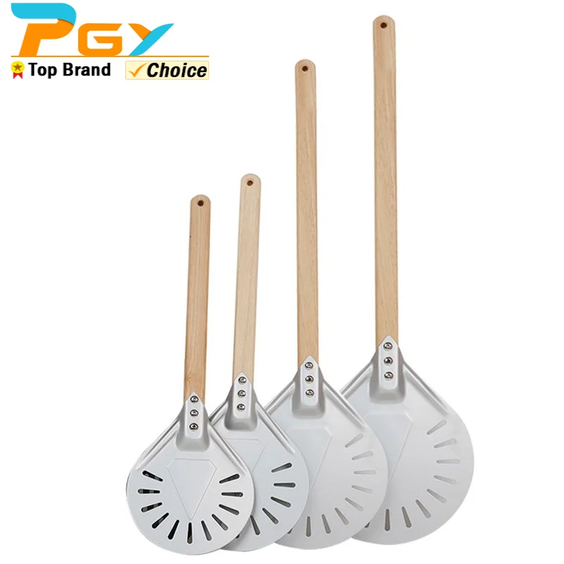 8/9/10 Inch Round Perforated Turning Pizza Peel Non-slip Wooden Handle Baking Bread Shovel Paddle Tools Outdoor Oven Accessories