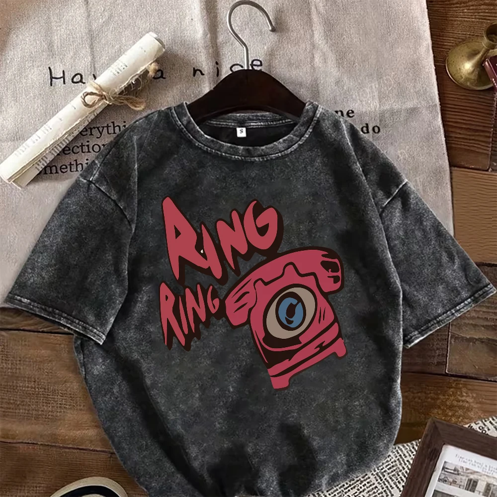 Women's Washed and Worn Summer T-shirt  Evil Eye Printed Fashionable Piece Tops  Graphic T Shirts Harajuku Women T Shirt