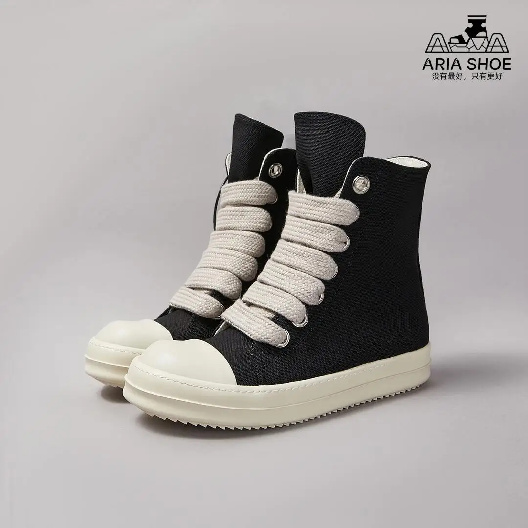 Brand Men's Casual Sport's Shoes Women White Flat Black Canvas High Top Thick shoelaces Big Corns Zipper Design Flat sneakers