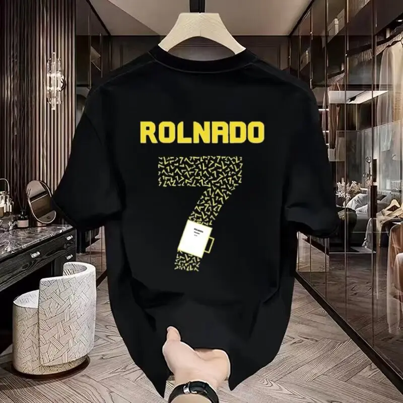 High-quality Pure Cotton Men's New Short-sleeved T-shirt for Summer 2026, with Letter Pattern Print, Stylish and Luxurious Style